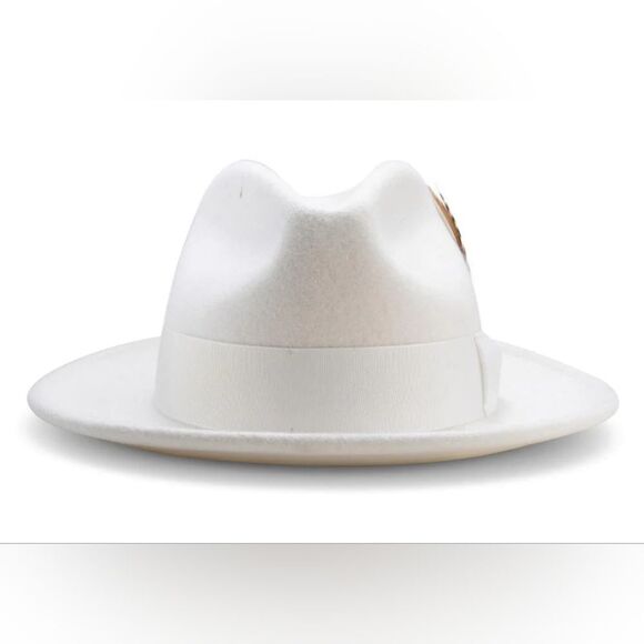 MEN'S MONTIQUE WHITE LIGHT FELT 2 1/2" WIDE BRIM PINCH FEDORA HAT. H60 - Picture 2 of 5